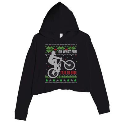 Mountain Bike Ugly Christmas Mountain Biking Gift Crop Fleece Hoodie