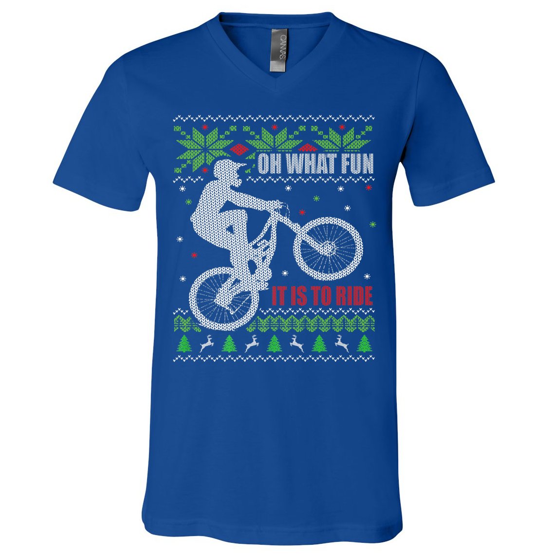 Mountain Bike Ugly Christmas Mountain Biking Gift V-Neck T-Shirt