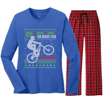 Mountain Bike Ugly Christmas Mountain Biking Gift Women's Long Sleeve Flannel Pajama Set 