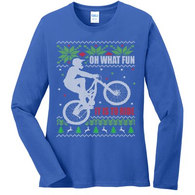Mountain Bike Ugly Christmas Mountain Biking Gift Ladies Long Sleeve Shirt