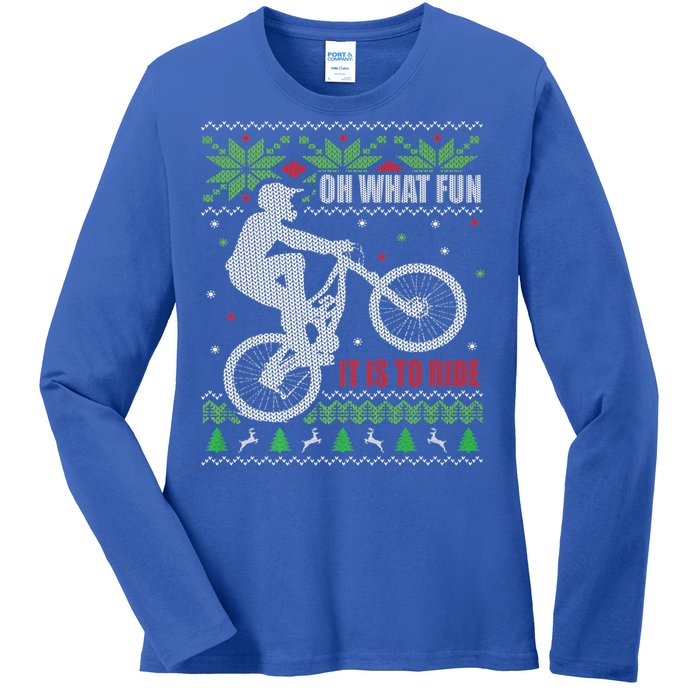 Mountain Bike Ugly Christmas Mountain Biking Gift Ladies Long Sleeve Shirt