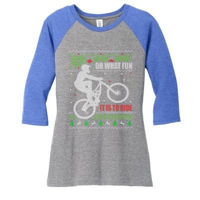 Mountain Bike Ugly Christmas Mountain Biking Gift Women's Tri-Blend 3/4-Sleeve Raglan Shirt