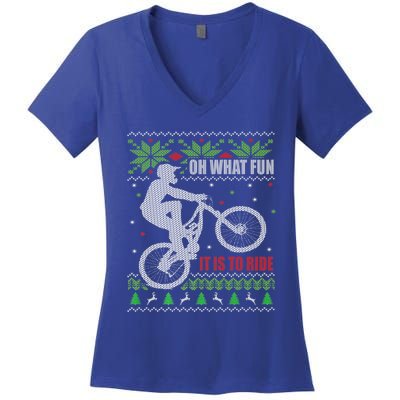 Mountain Bike Ugly Christmas Mountain Biking Gift Women's V-Neck T-Shirt