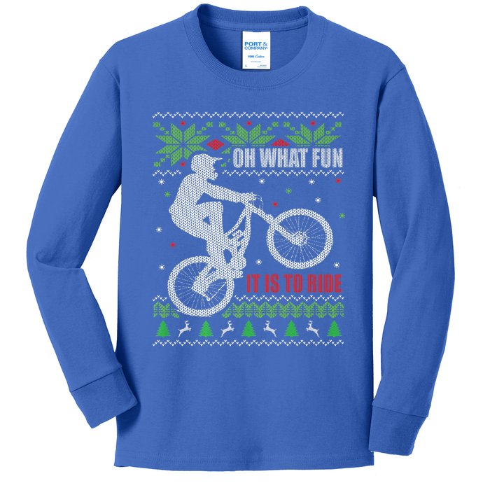 Mountain Bike Ugly Christmas Mountain Biking Gift Kids Long Sleeve Shirt