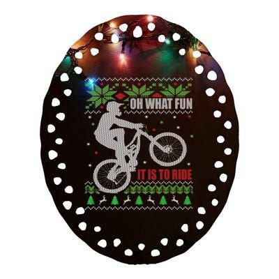 Mountain Bike Ugly Christmas Mountain Biking Gift Ceramic Oval Ornament