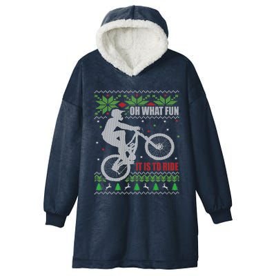 Mountain Bike Ugly Christmas Mountain Biking Gift Hooded Wearable Blanket