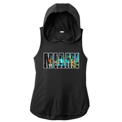 Miami Beach Urban Skyline City By Night Florida Usa Us Ladies PosiCharge Tri-Blend Wicking Draft Hoodie Tank