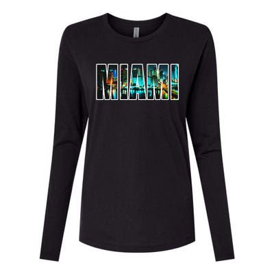 Miami Beach Urban Skyline City By Night Florida Usa Us Womens Cotton Relaxed Long Sleeve T-Shirt