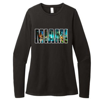 Miami Beach Urban Skyline City By Night Florida Usa Us Womens CVC Long Sleeve Shirt