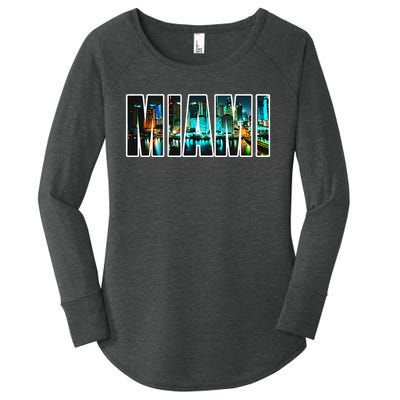 Miami Beach Urban Skyline City By Night Florida Usa Us Women's Perfect Tri Tunic Long Sleeve Shirt