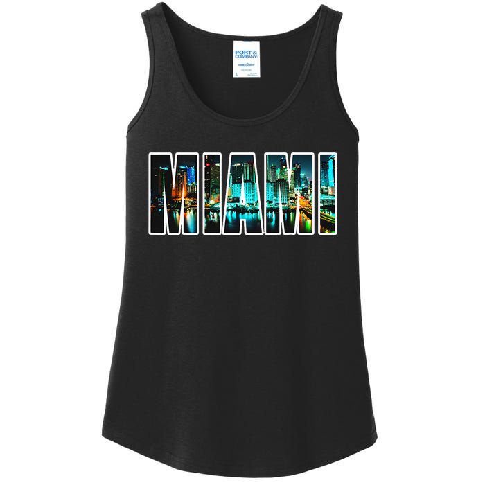 Miami Beach Urban Skyline City By Night Florida Usa Us Ladies Essential Tank