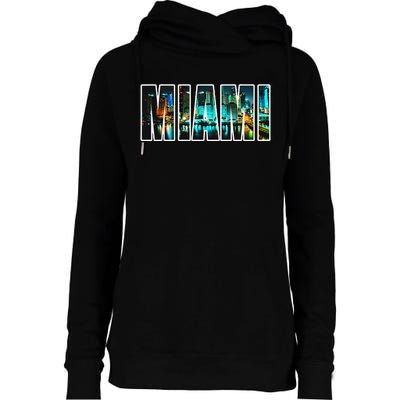 Miami Beach Urban Skyline City By Night Florida Usa Us Womens Funnel Neck Pullover Hood