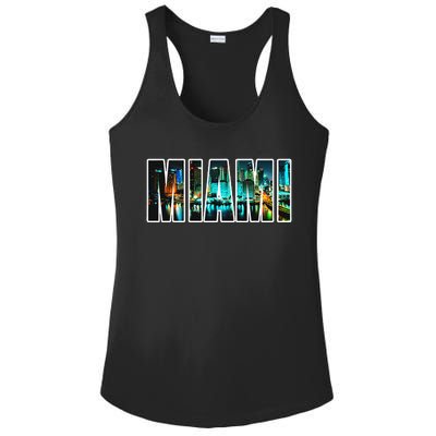 Miami Beach Urban Skyline City By Night Florida Usa Us Ladies PosiCharge Competitor Racerback Tank