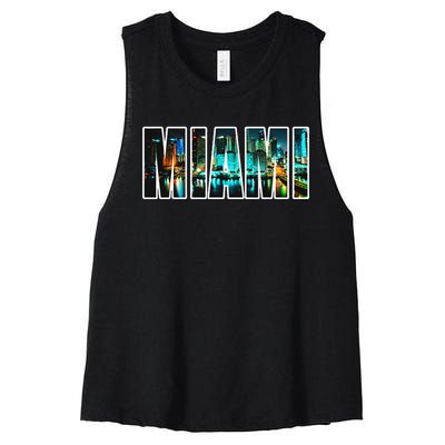 Miami Beach Urban Skyline City By Night Florida Usa Us Women's Racerback Cropped Tank