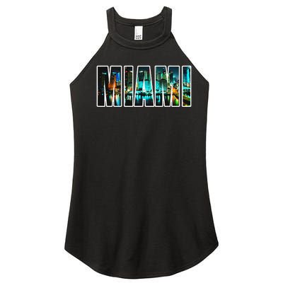 Miami Beach Urban Skyline City By Night Florida Usa Us Women's Perfect Tri Rocker Tank