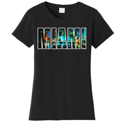 Miami Beach Urban Skyline City By Night Florida Usa Us Women's T-Shirt