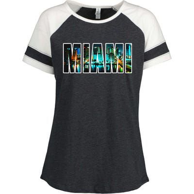 Miami Beach Urban Skyline City By Night Florida Usa Us Enza Ladies Jersey Colorblock Tee