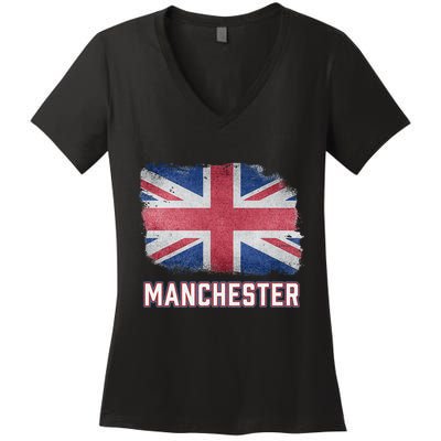 Manchester British United Kingdom Flag Vintage Uk Souvenir Women's V-Neck T-Shirt