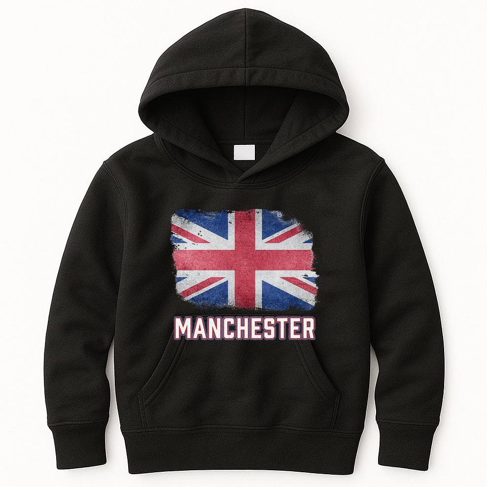 Manchester British United Kingdom Flag Vintage Uk Souvenir Kids Hoodie