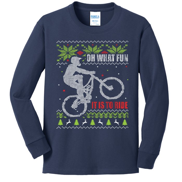 Mountain Bike Ugly Christmas Mountain Biking Kids Long Sleeve Shirt