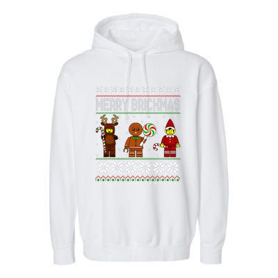 Merry Brickmas Ugly Christmas Block Brick Building  Garment-Dyed Fleece Hoodie