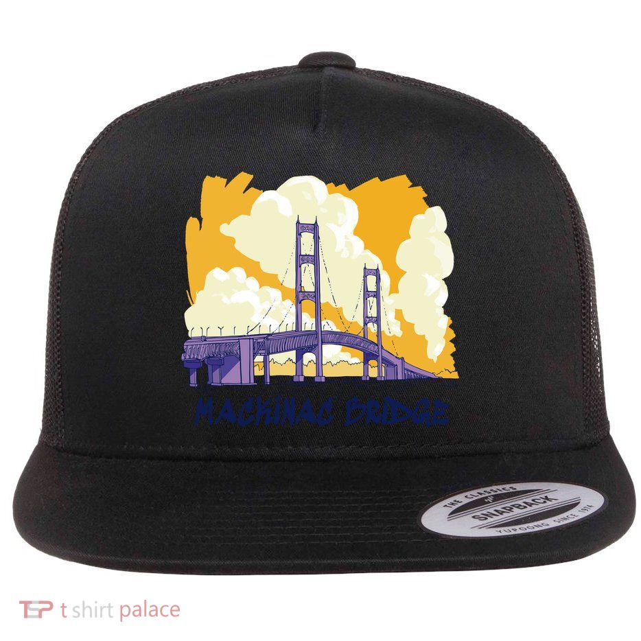 Mackinac Bridge US Travel Flat Bill Trucker Hat