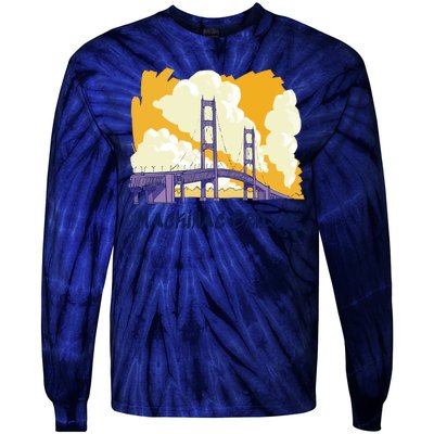 Mackinac Bridge US Travel Tie-Dye Long Sleeve Shirt