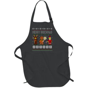 Merry Brickmas Ugly Christmas Block Brick Building  Full-Length Apron With Pockets