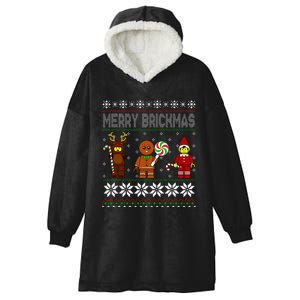 Merry Brickmas Ugly Christmas Block Brick Building  Hooded Wearable Blanket