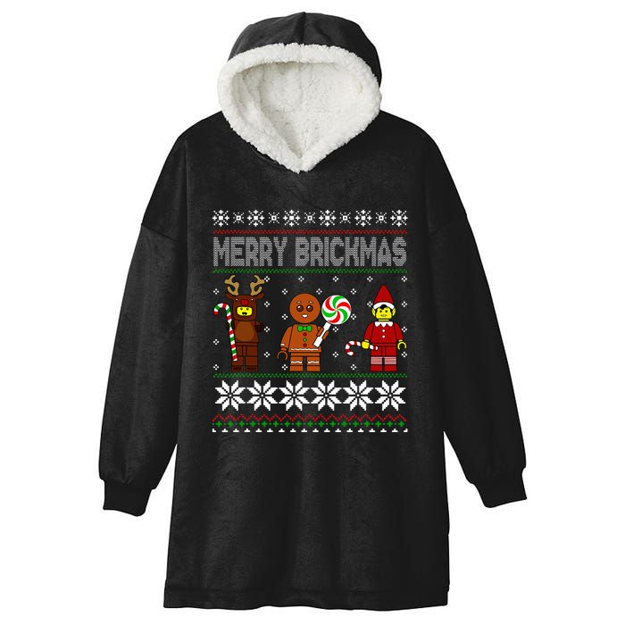 Merry Brickmas Ugly Christmas Block Brick Building  Hooded Wearable Blanket