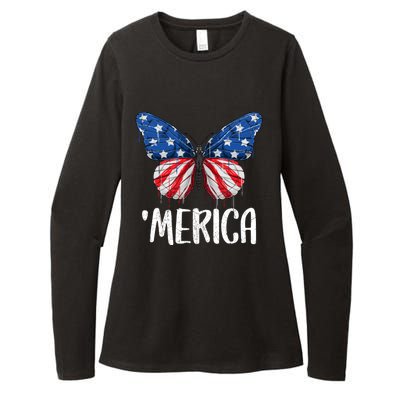 Merica Butterfly Usa Flag 4th Of July Us Gift Womens CVC Long Sleeve Shirt