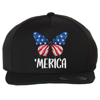 Merica Butterfly Usa Flag 4th Of July Us Gift Wool Snapback Cap