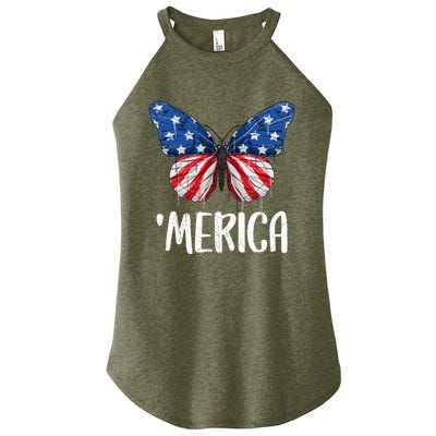 Merica Butterfly Usa Flag 4th Of July Us Gift Women’s Perfect Tri Rocker Tank