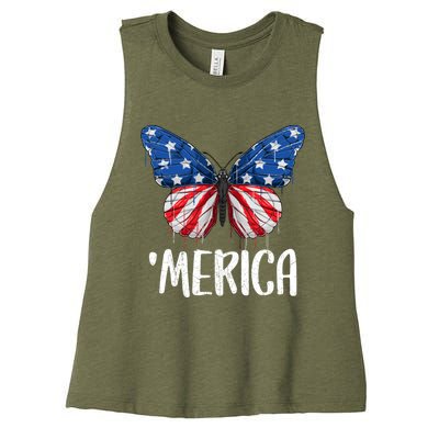 Merica Butterfly Usa Flag 4th Of July Us Gift Women's Racerback Cropped Tank