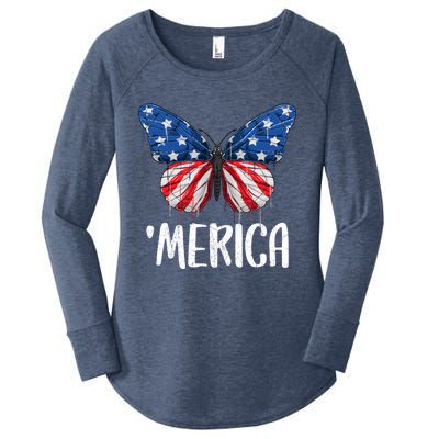 Merica Butterfly Usa Flag 4th Of July Us Gift Women's Perfect Tri Tunic Long Sleeve Shirt