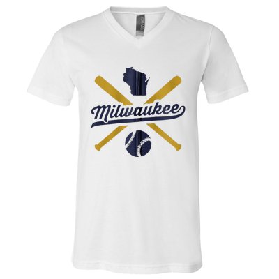 Milwaukee Baseball Vintage Wisconsin Pride Love City V-Neck T-Shirt