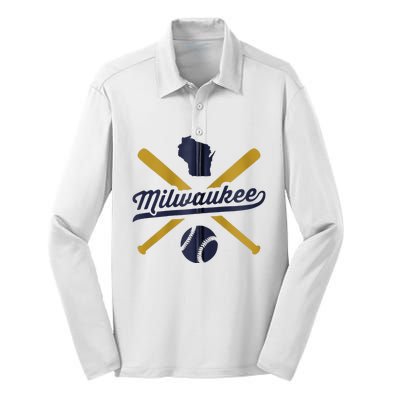 Milwaukee Baseball Vintage Wisconsin Pride Love City Silk Touch Performance Long Sleeve Polo