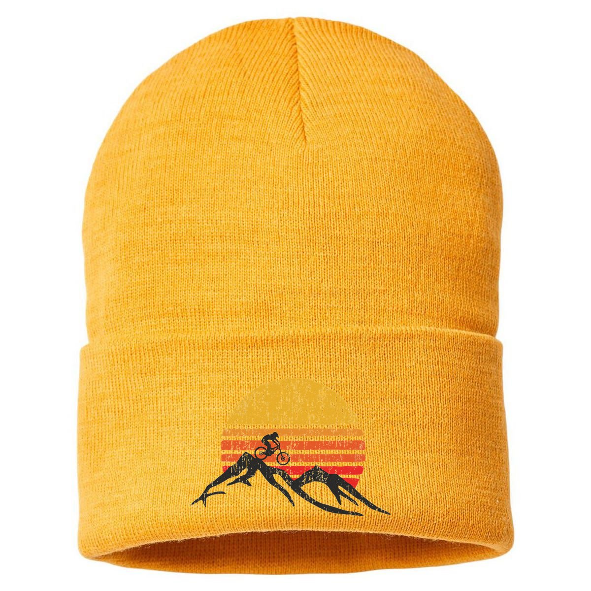 Mountain Bike Vintage Sunset Design Graphic Sustainable Knit Beanie