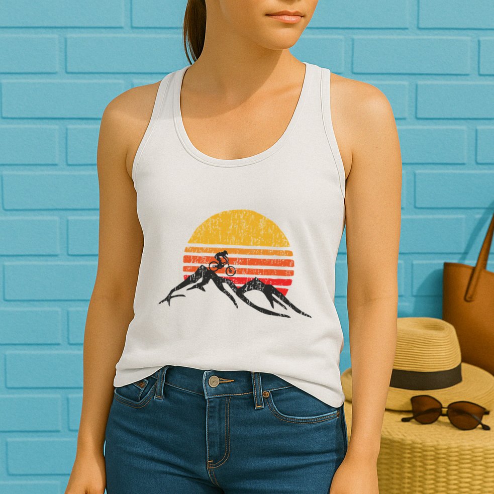 Mountain Bike Vintage Sunset Design Graphic Womens Tank Top