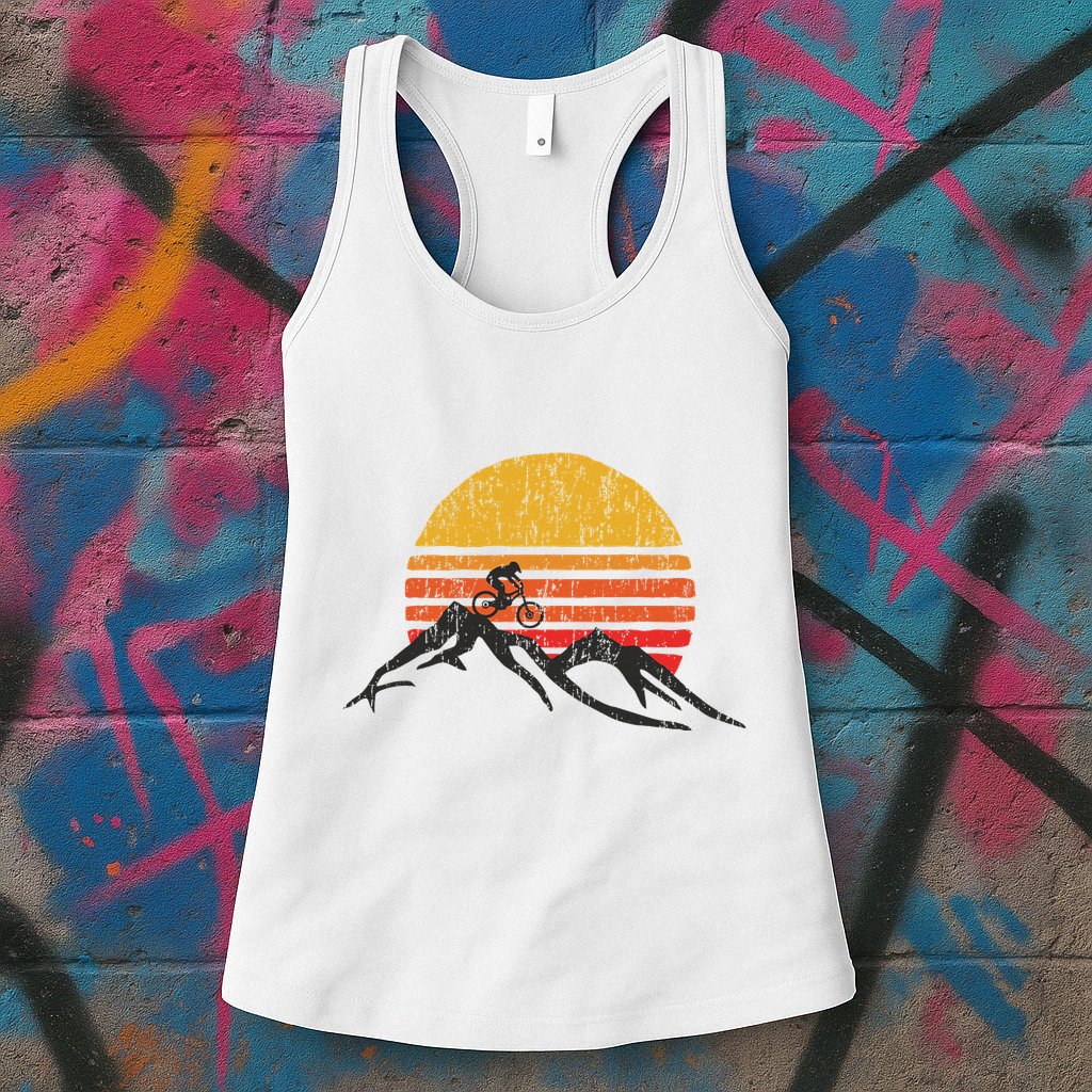 Mountain Bike Vintage Sunset Design Graphic Womens Tank Top