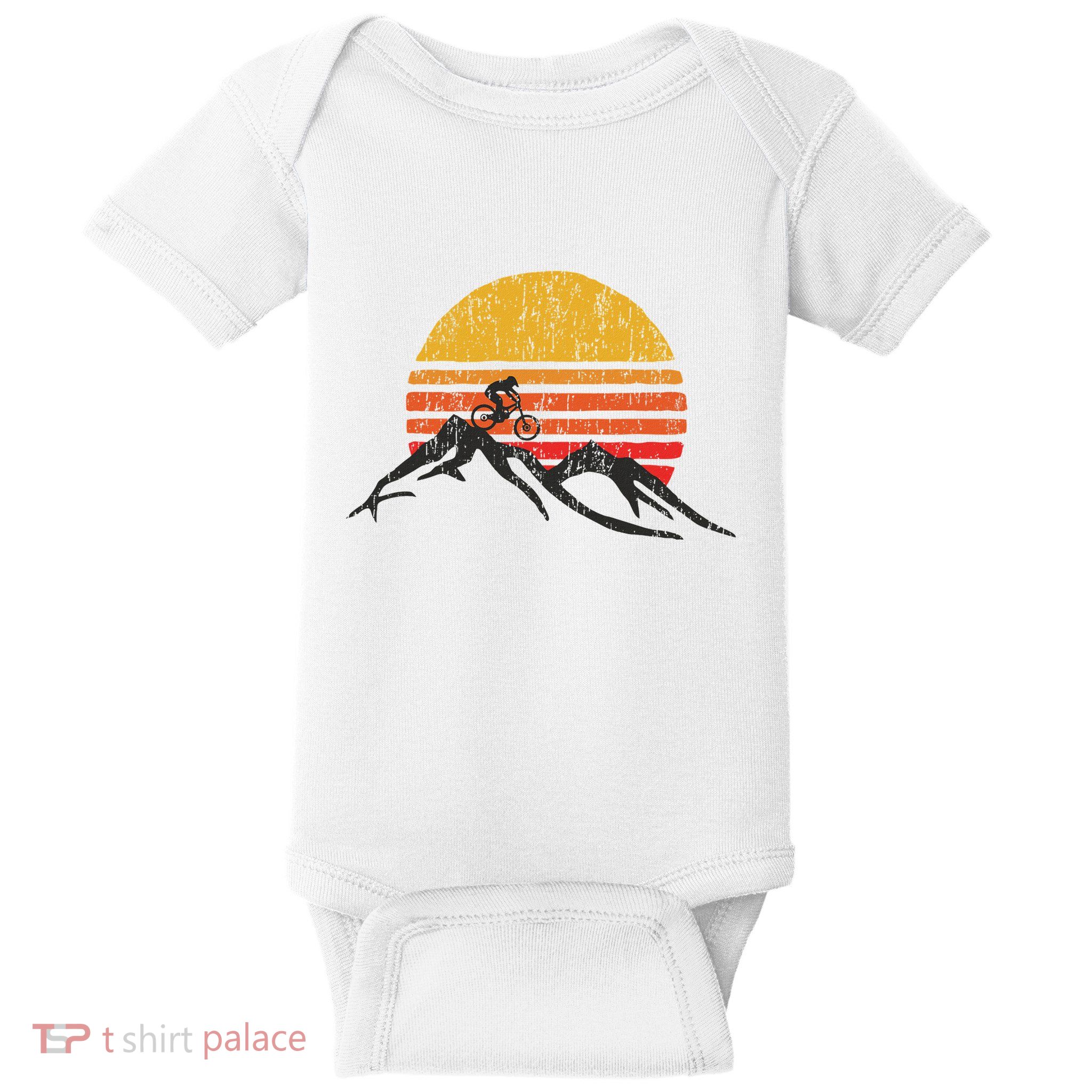 Mountain Bike Vintage Sunset Design Graphic Baby Bodysuit