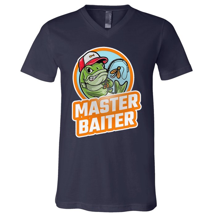 Master Baiter Vintage Bass Fishing Funny Angler V-Neck T-Shirt