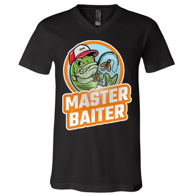 Master Baiter Vintage Bass Fishing Funny Angler V-Neck T-Shirt
