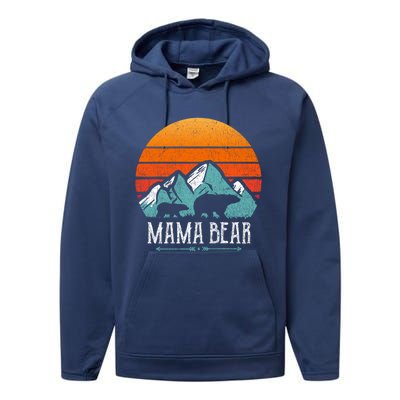 Mama Bear Vintage Mothers Day Retro Mom Performance Fleece Hoodie