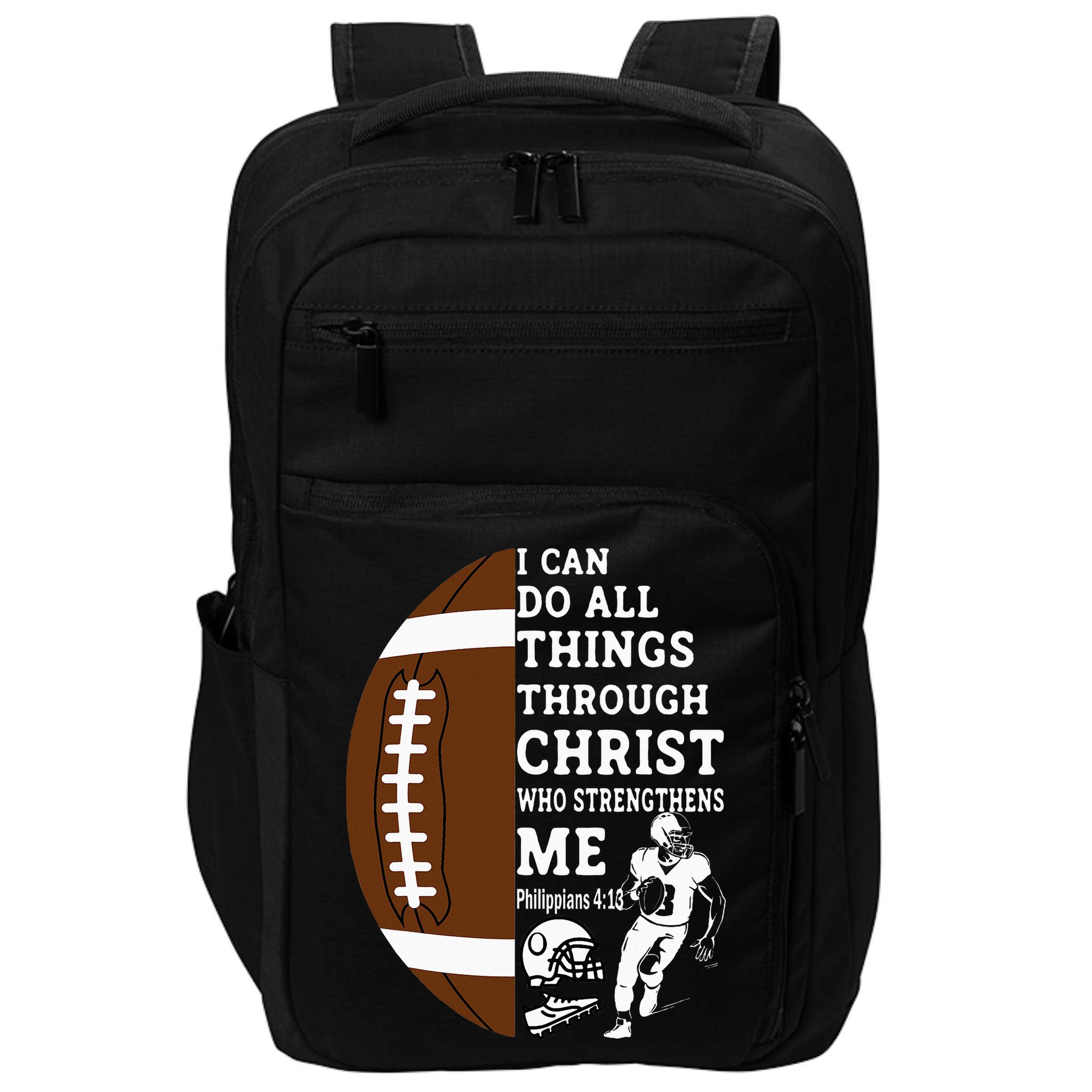 Motivational Bible Verse Christian Gifts Football Impact Tech Backpack