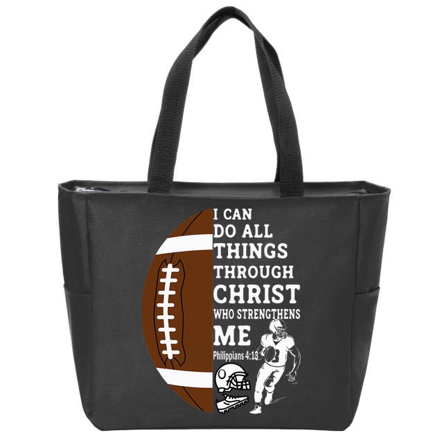 Motivational Bible Verse Christian Gifts Football Zip Tote Bag