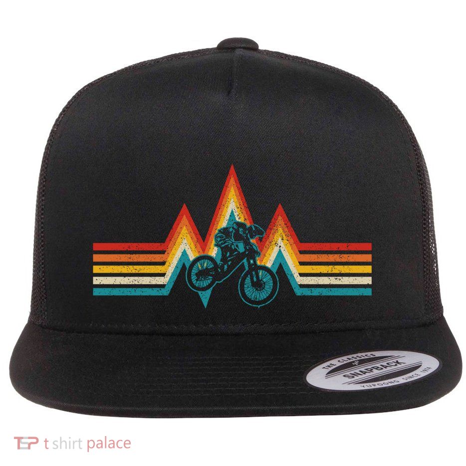 Mountain Bike Vintage Retro Downhill Biking Mtb Biker Gift Flatbill Hat