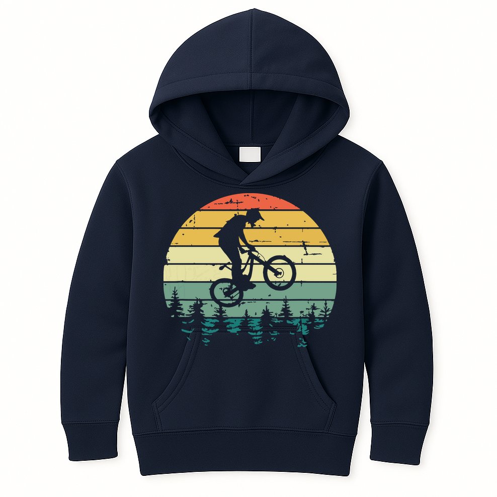 Mountain Bike Vintage Downhill Biking MTB Riding Kids Hoodie