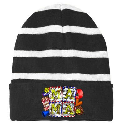 Mama Baseball Vintage Mothers Day Striped Beanie with Solid Band