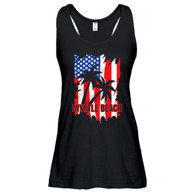 Myrtle Beach Vacation American Flag Ladies Essential Flowy Tank